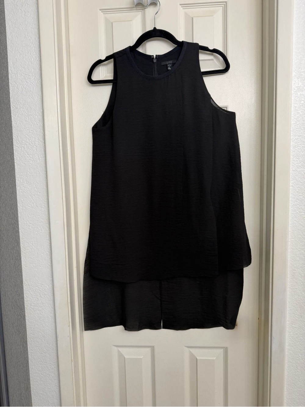 7149 COS Black Sleeveless Layered Tank Top Tunic Semi-Sheered